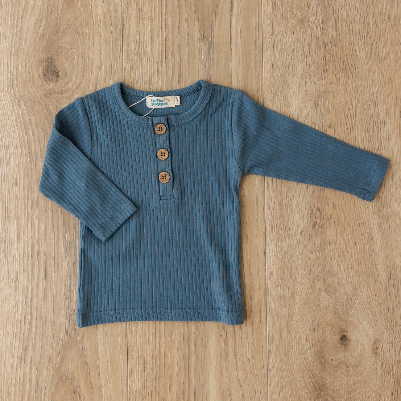 Hello Poppet Henley Ribbed Top in Ocean available at Bear & Moo