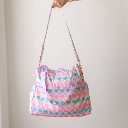 Bear & Moo Day Bag | Nappy Bag in Pastel Scales print