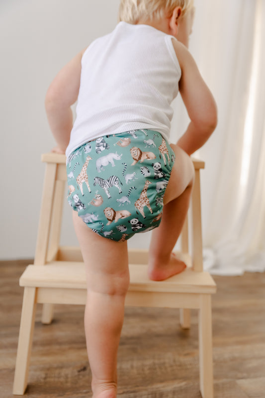 Safari Animals Cloth Nappy | One Size Fits Most
