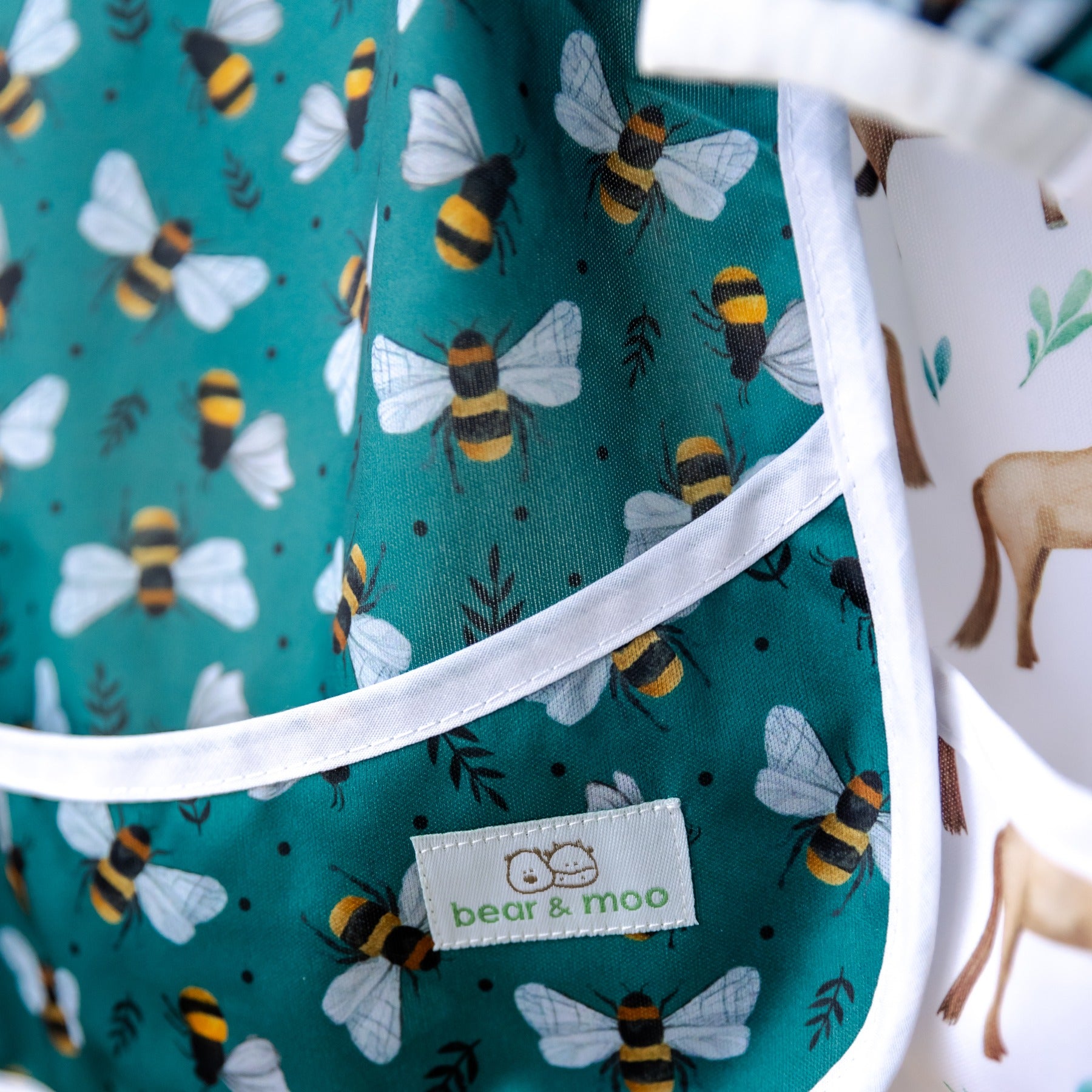 Bear & Moo Sleeved Bib | Bees & Leaves