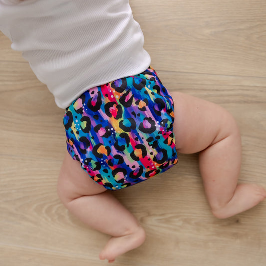 Bear & Moo Bright Leopard Cloth Nappy | One Size Fits Most