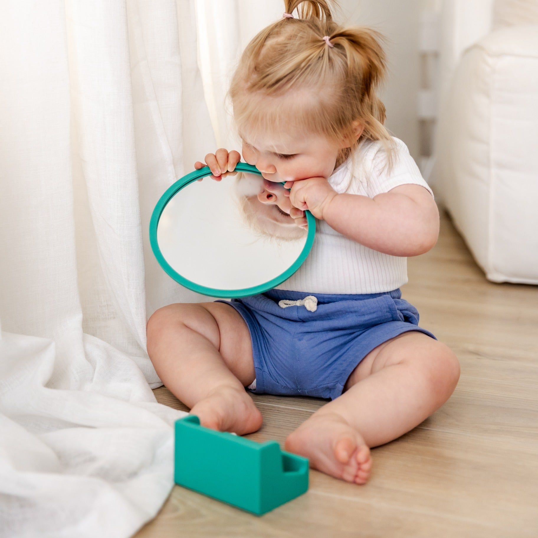 Bear & Moo Tummy Time Mirror with Silicone Frame and Stand