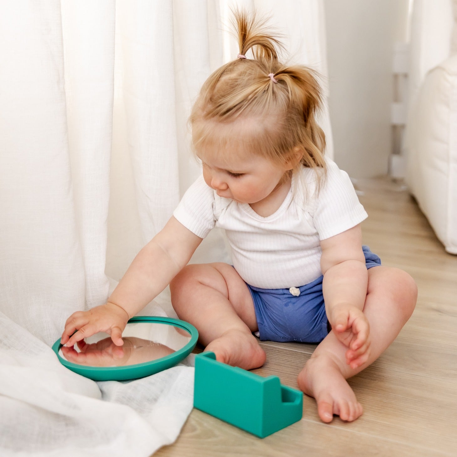 Bear & Moo Tummy Time Mirror with Silicone Frame and Stand