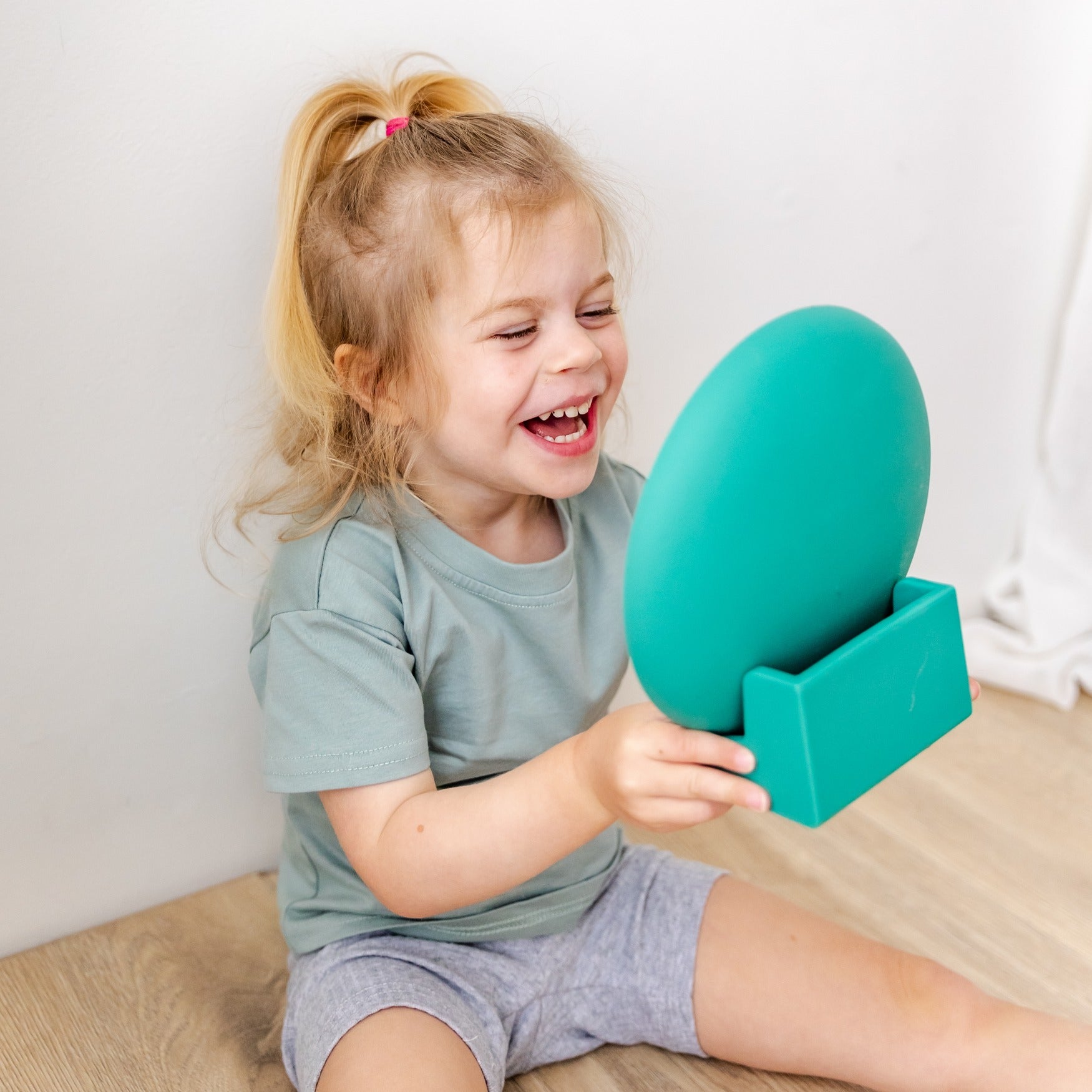 Bear & Moo Tummy Time Mirror with Silicone Frame and Stand