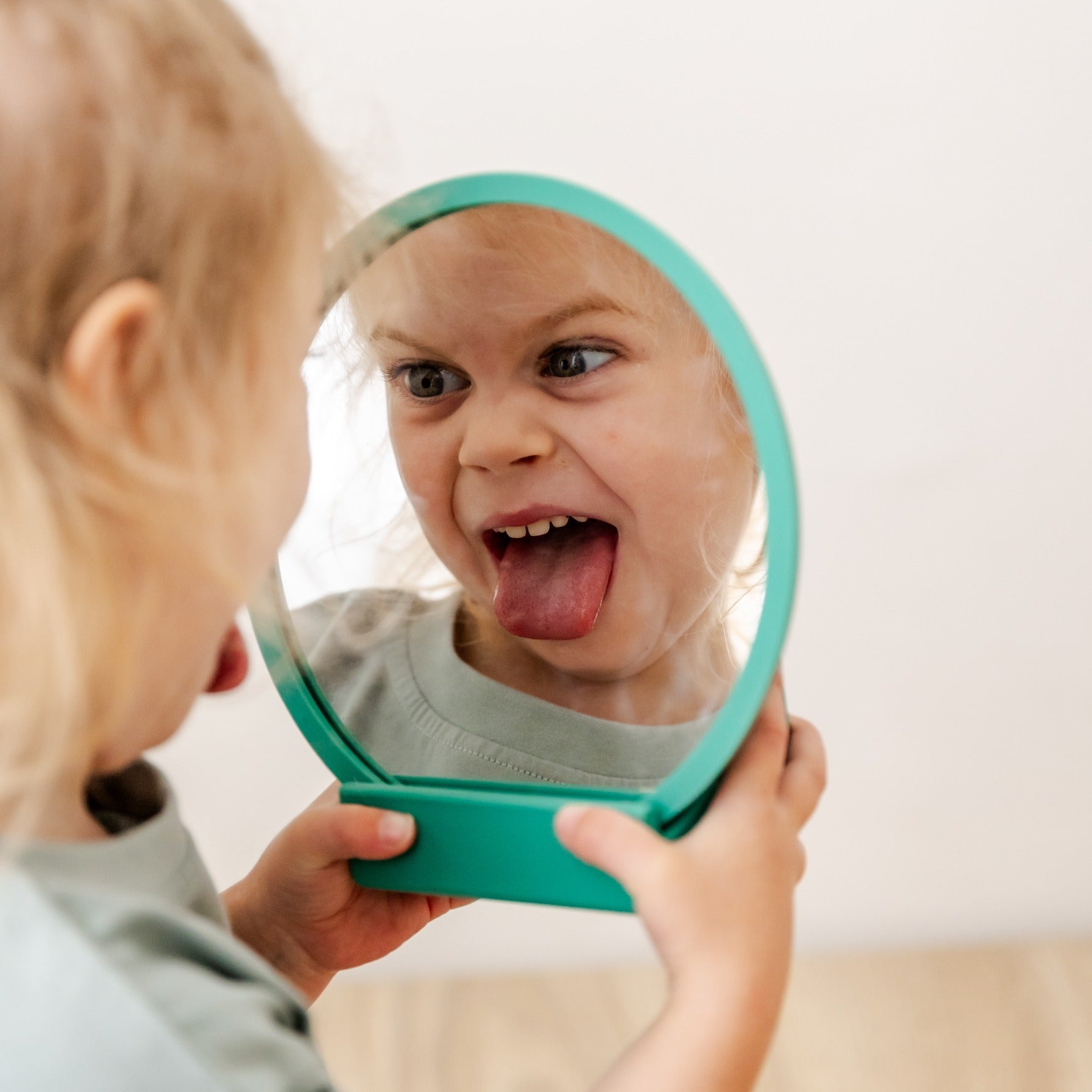 Bear & Moo Tummy Time Mirror with Silicone Frame and Stand