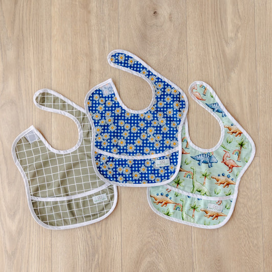 Bear & Moo Classic Bib | Waterproof Reusable Bib | Daisy Gingham print
