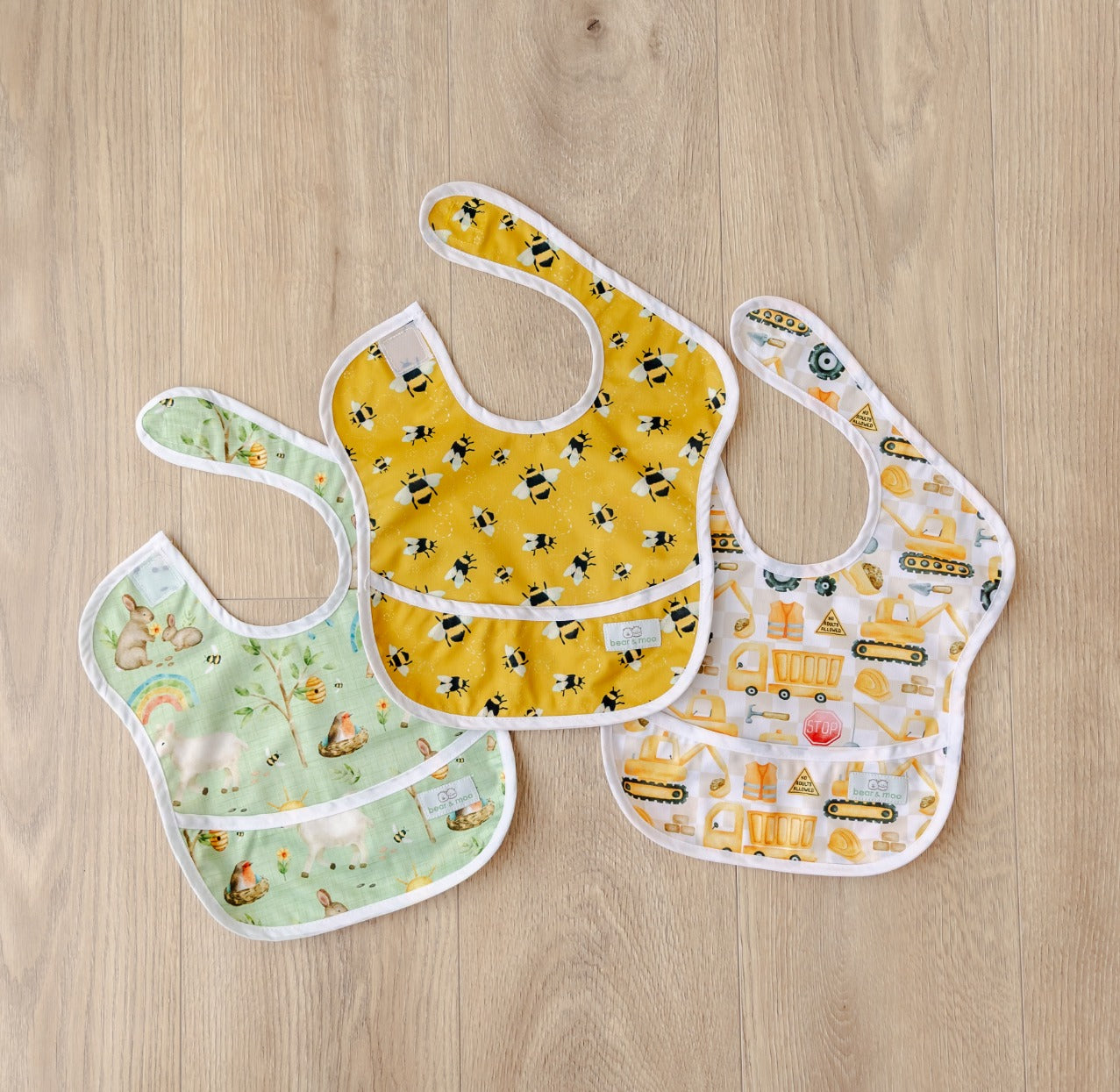Bear & Moo Classic Bib | Waterproof Reusable Bib | Signs of Spring print
