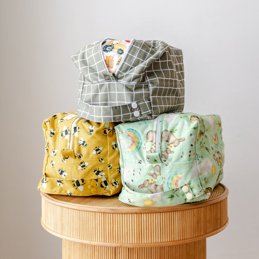 Bear & Moo Reusable Nappy Pod in Khaki Gingham