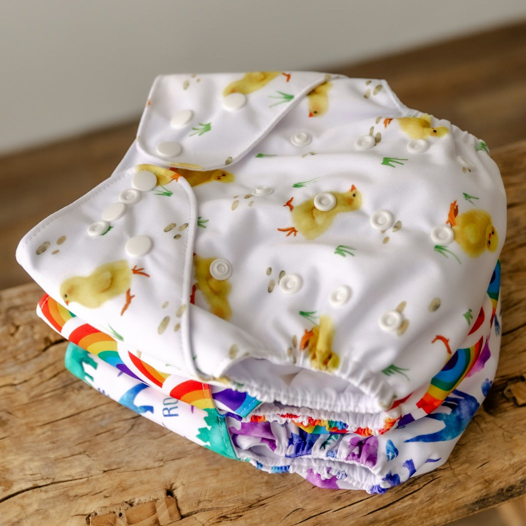 Bear & Moo Reusable Cloth Nappy in One Size Fits Most | Little Chicks print