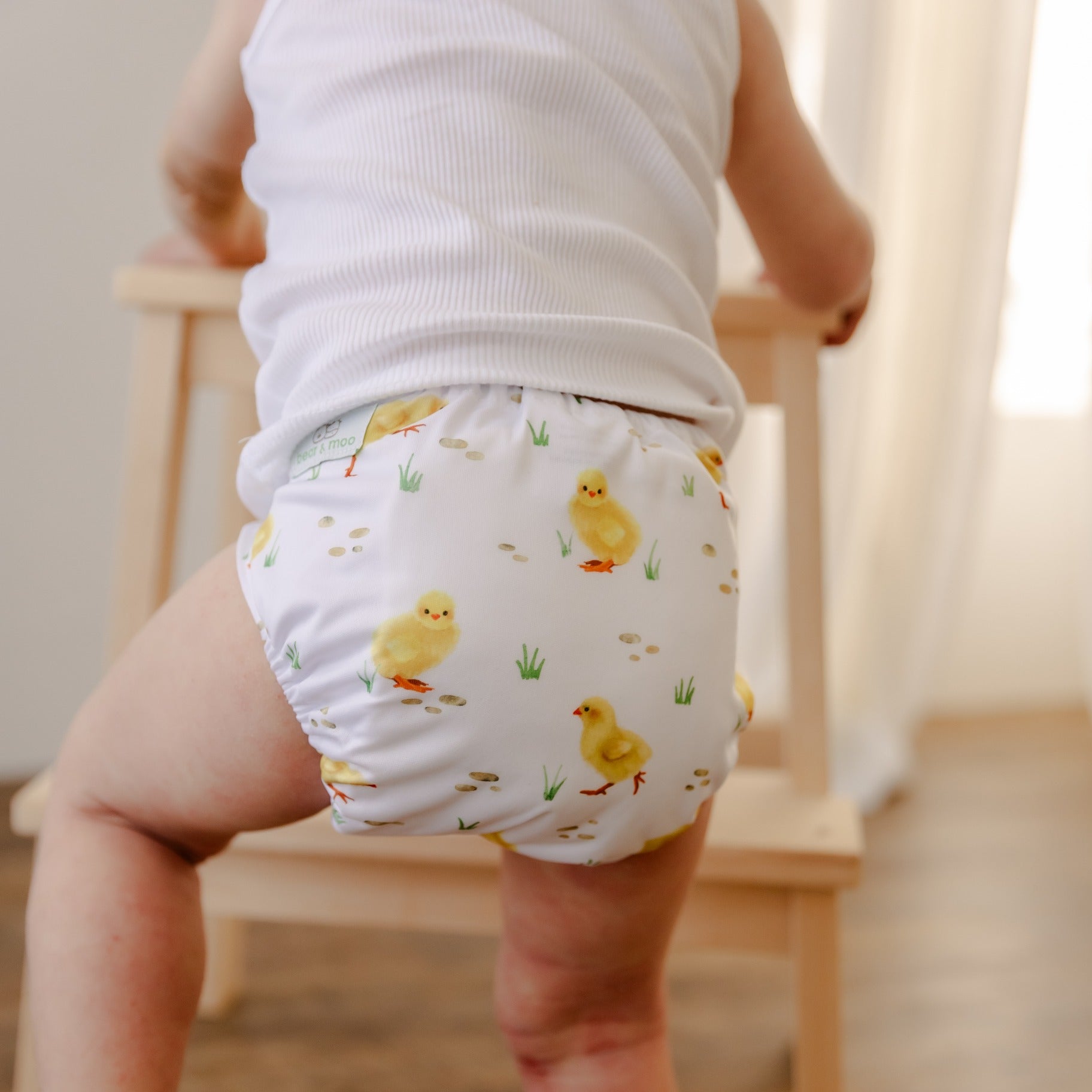 Bear & Moo Reusable Cloth Nappy in One Size Fits Most | Little Chicks print