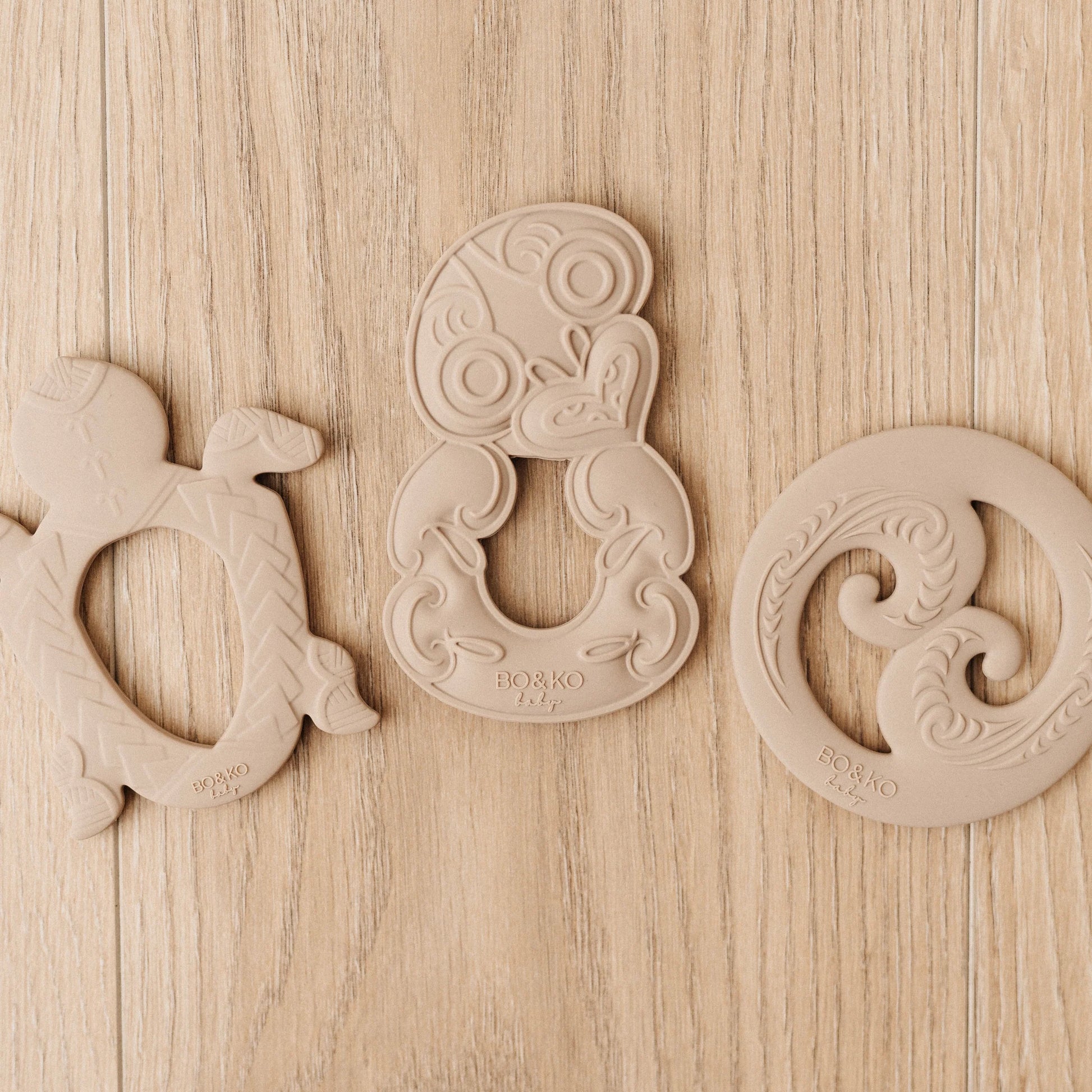 BO & KO Baby Tiki Teether in Latte available at Bear & Moo | Silicone Teether