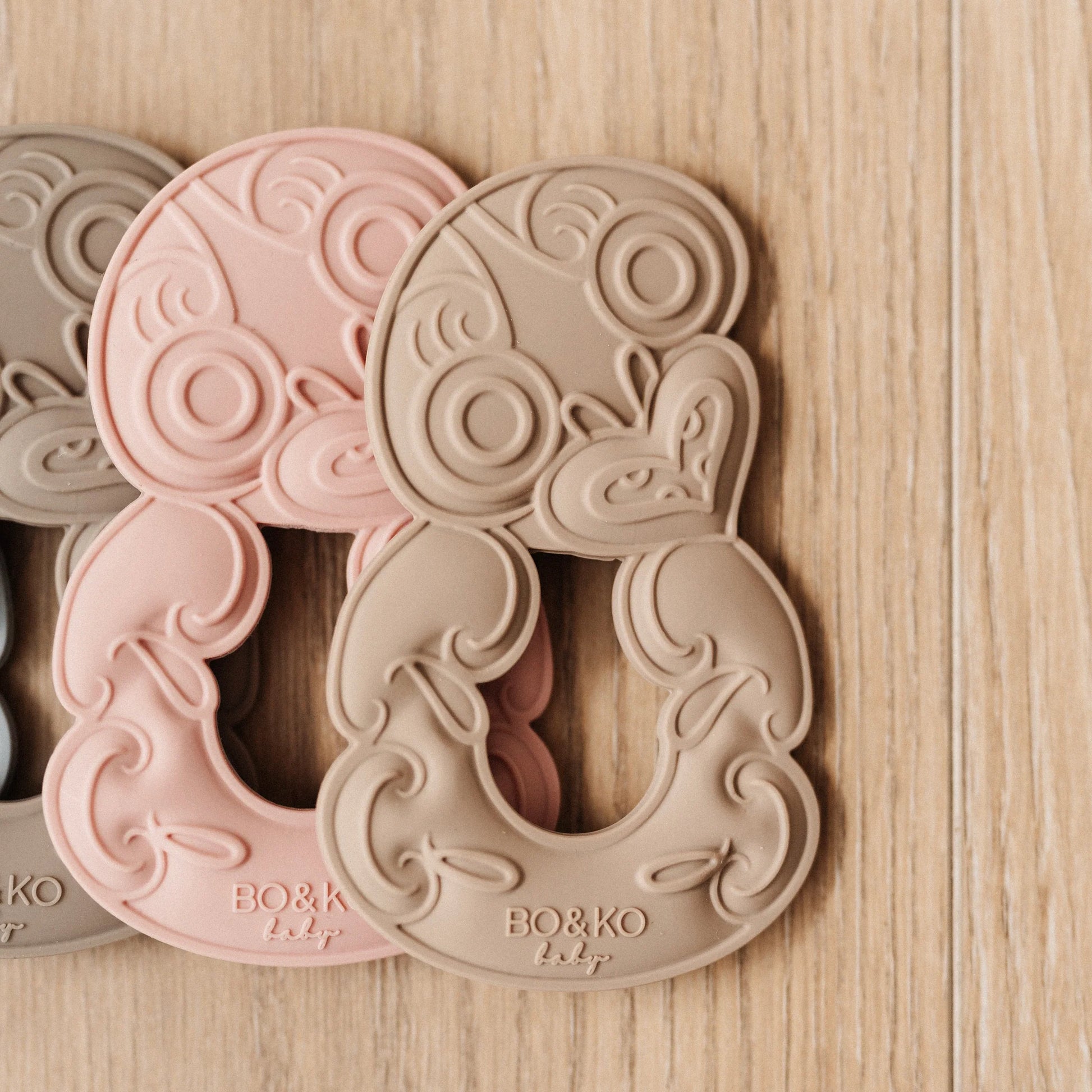 BO & KO Baby Tiki Teether in Latte available at Bear & Moo | Silicone Teether