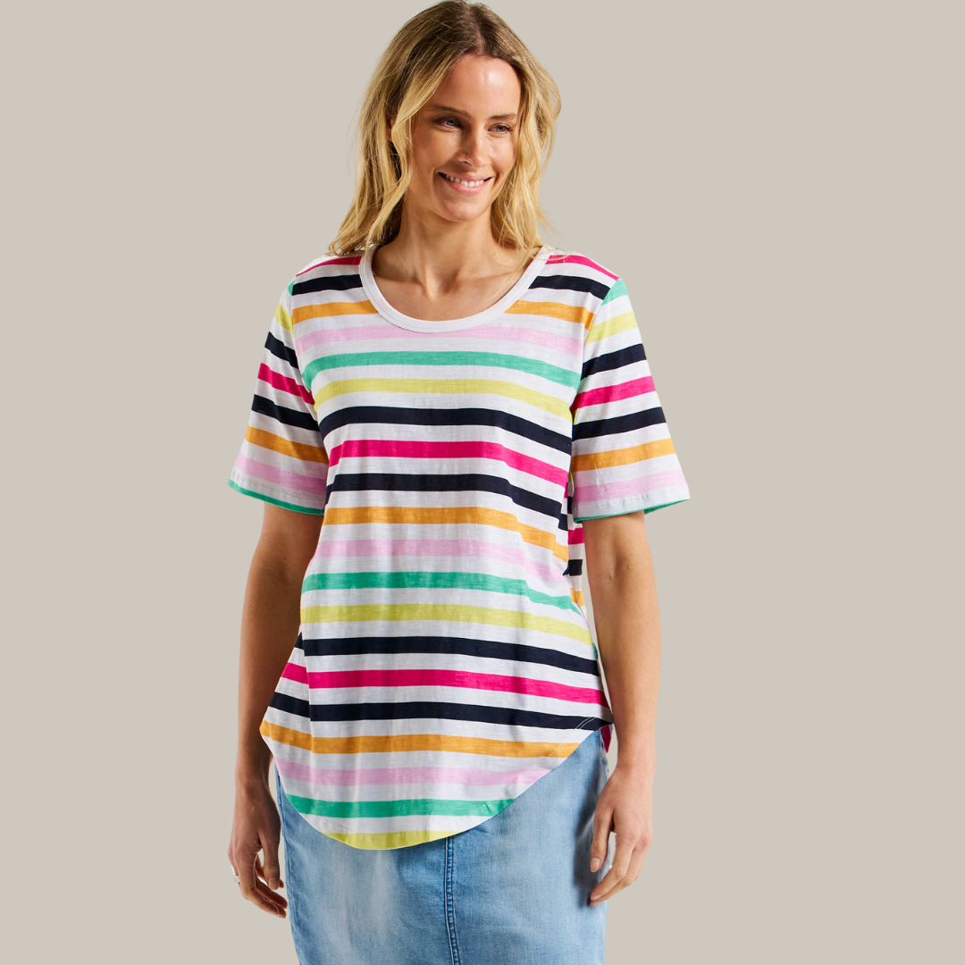 Betty Basics Ariana Tee | Rainbow Stripe available at Bear & Moo