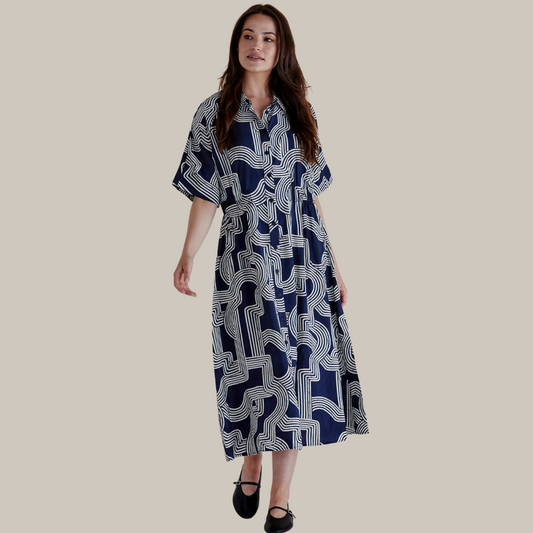 Betty Basics Skye Dress | Navy Geo available at Bear & Moo