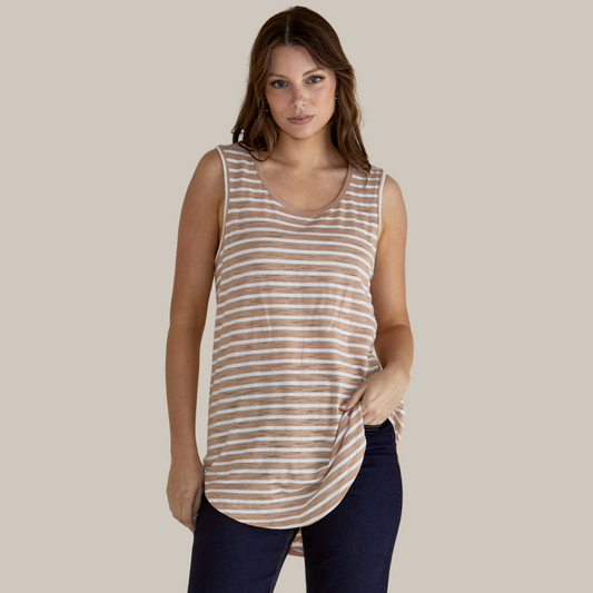 Betty Basics Keira Tank | Beige Stripe available at Bear & Moo