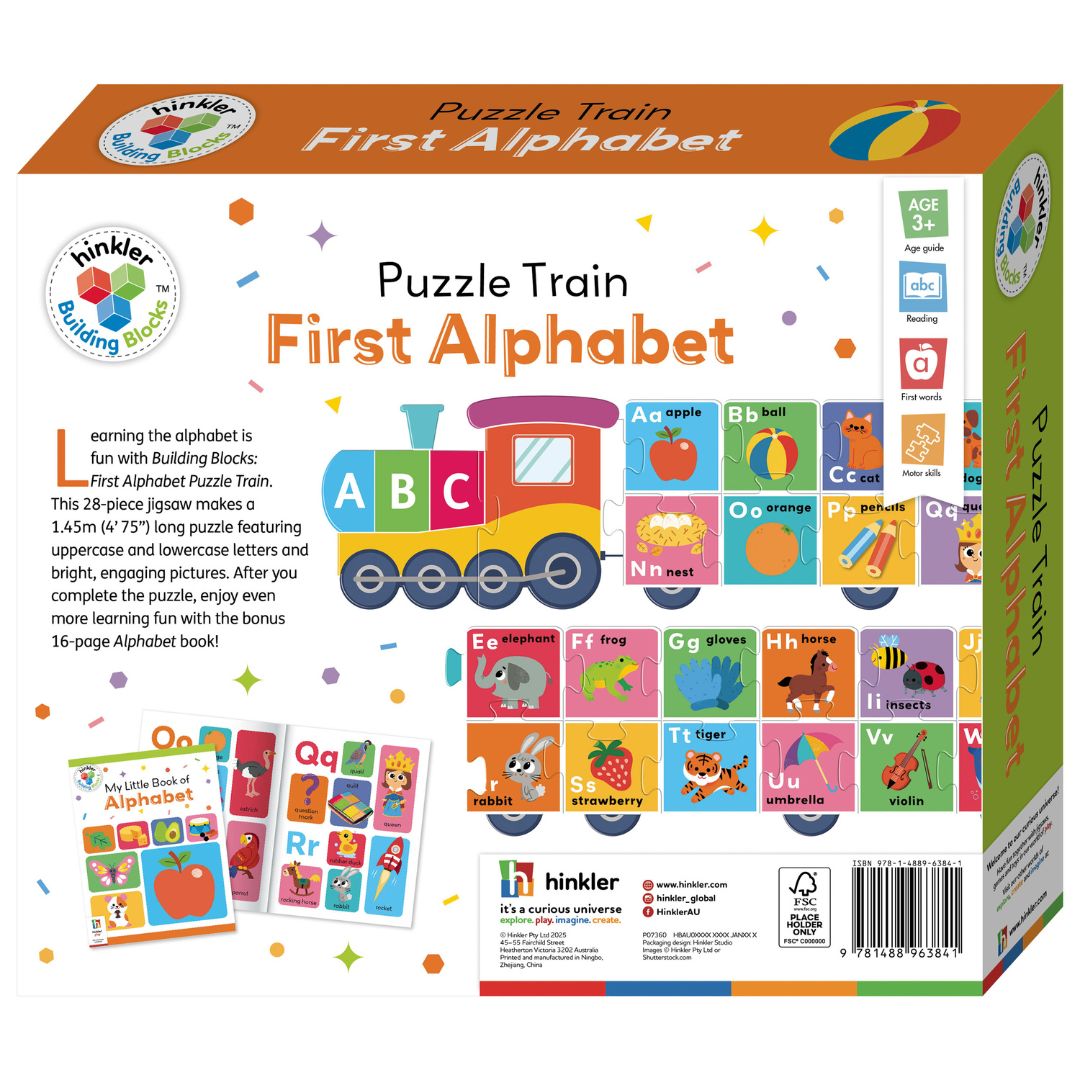 Hinkler Building Blocks Puzzle Train First Alphabet available at Bear & Moo