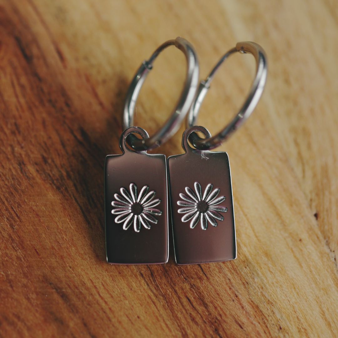 Katyb Jewellery - Daisy Hoop earrings in gold & silver available at Bear & Moo