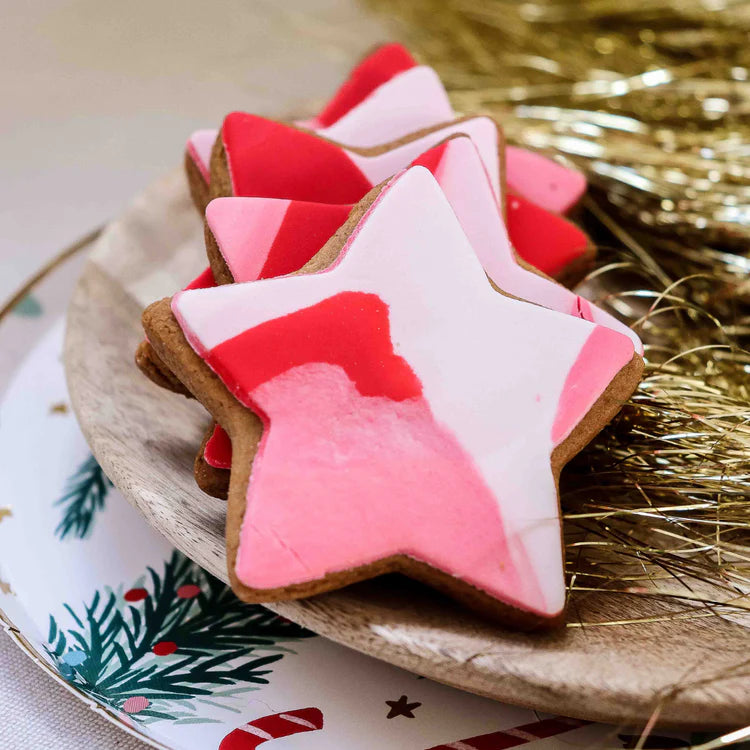 Molly Woppy Xmas Gingerbread Star | Red White Marble Iced available at Bear & Moo