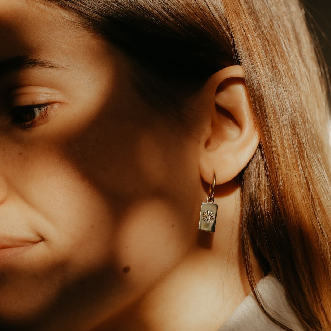 Katyb Jewellery - Daisy Hoop earrings in gold & silver available at Bear & Moo