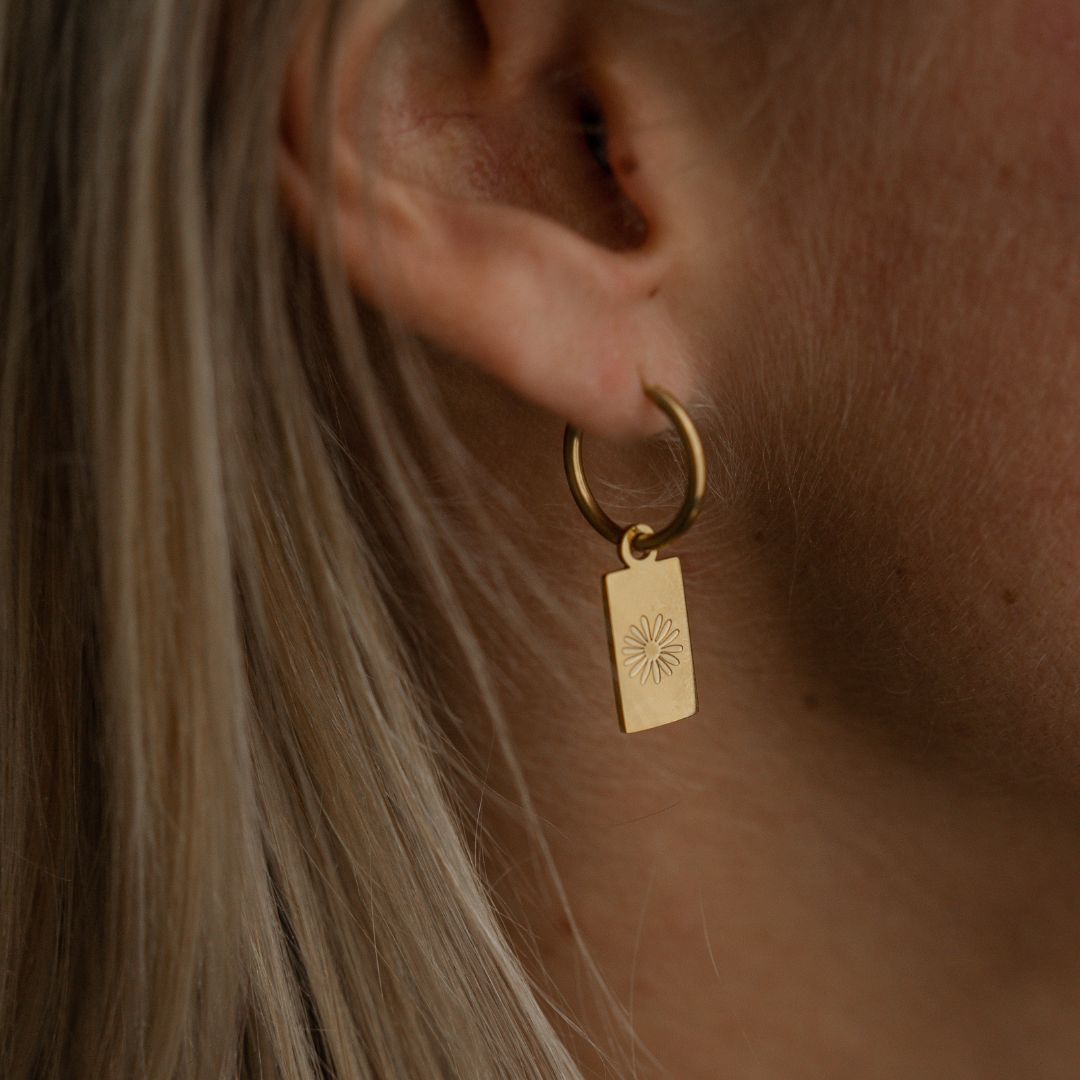 Katyb Jewellery - Daisy Hoop earrings in gold & silver available at Bear & Moo