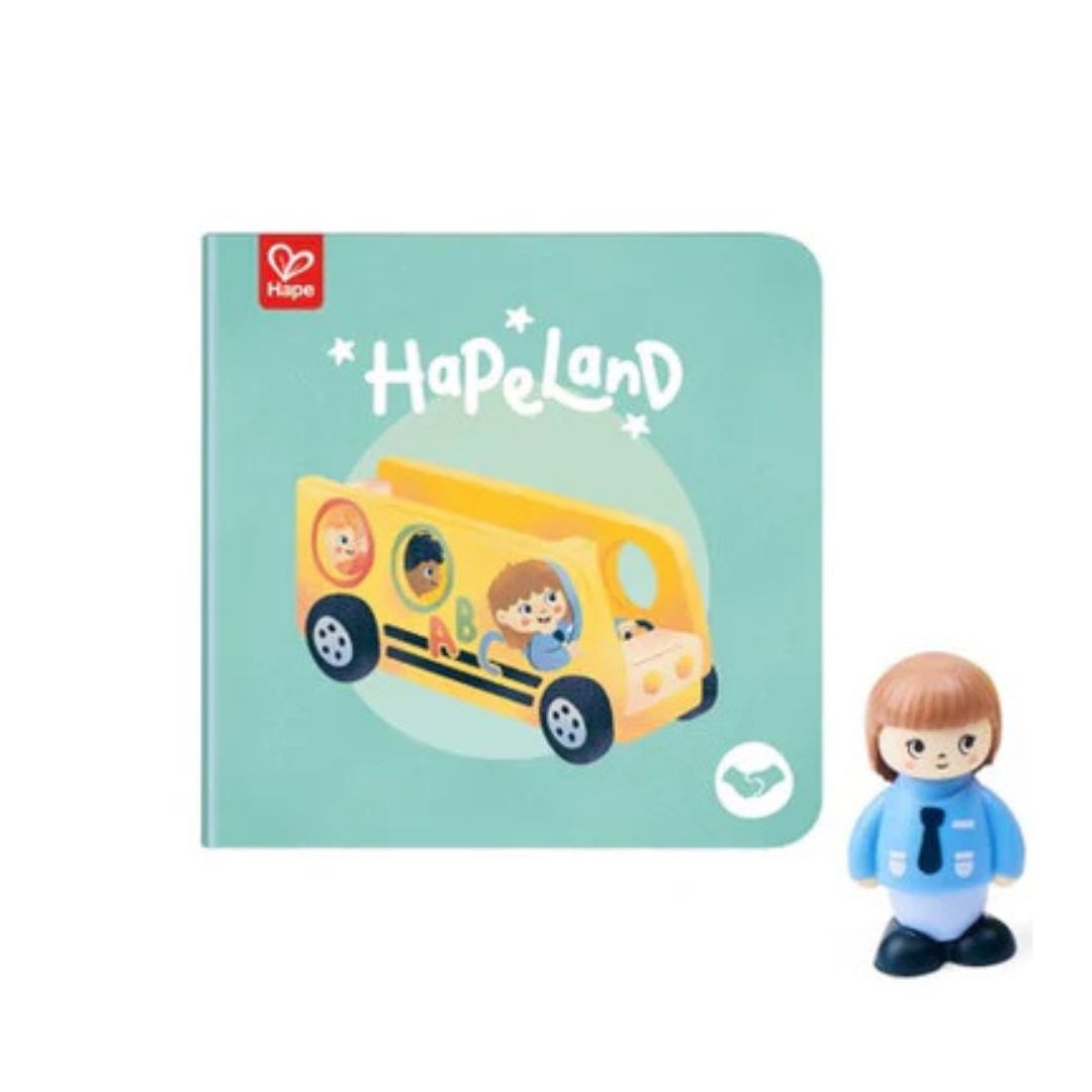 Hape Land | Lively School Bus board book and wooden bus toy available at Bear & Moo
