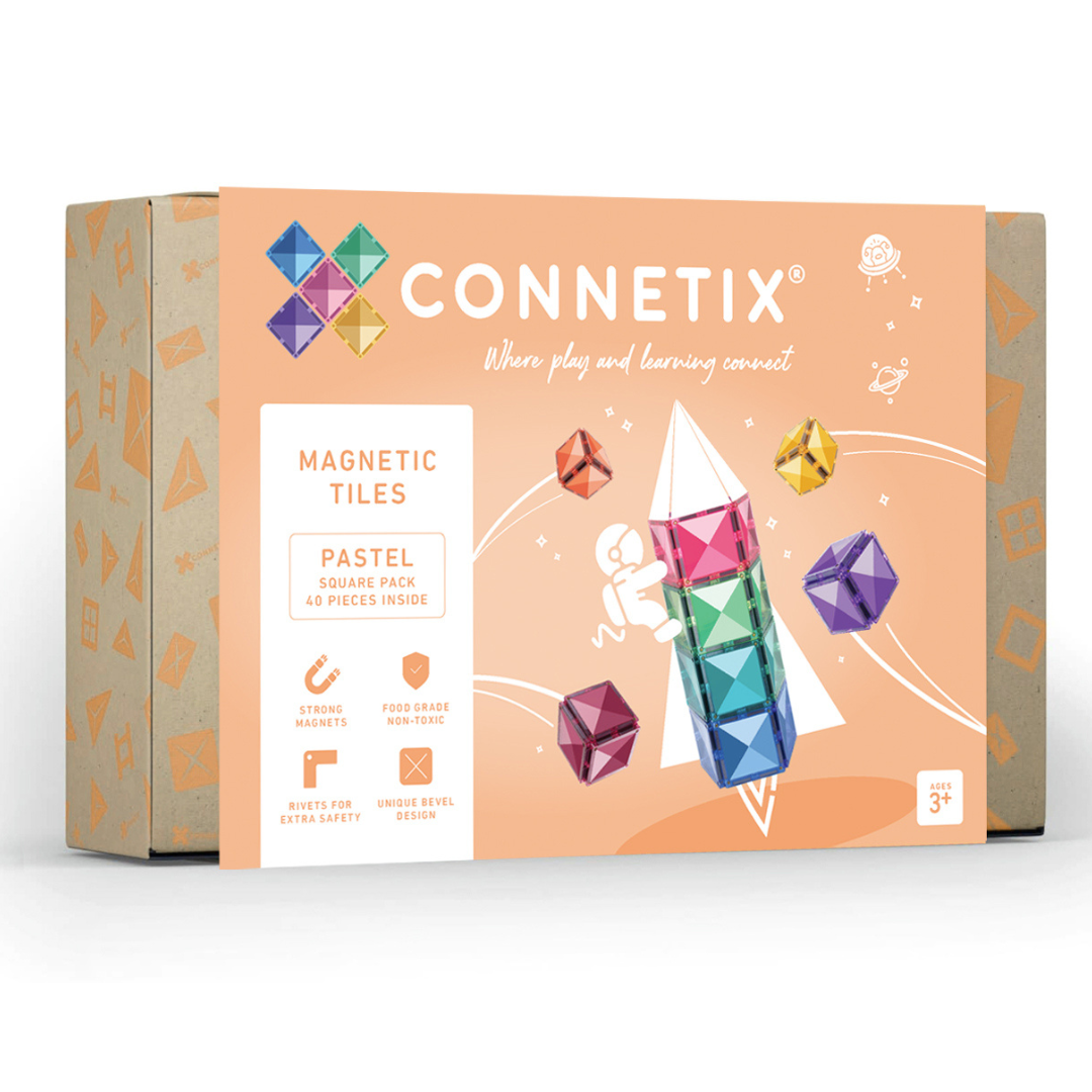 CONNETIX Magnetic Tiles | 40 Piece Pastel Square Pack available at Bear & Moo
