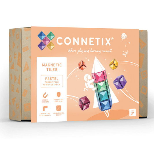 CONNETIX Magnetic Tiles | 40 Piece Pastel Square Pack available at Bear & Moo