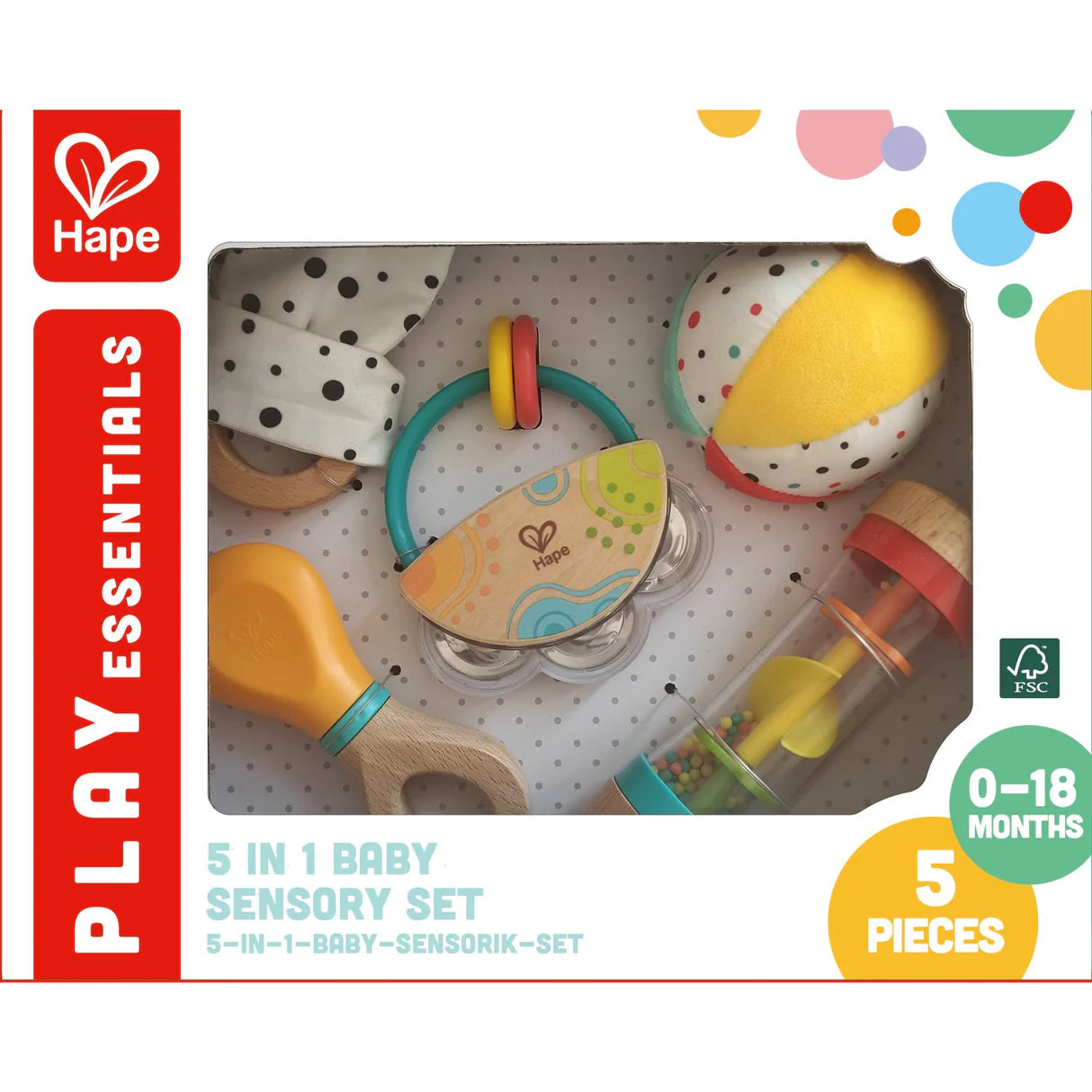 Hape Play Essentials 5 in 1 Baby Sensory Set available at Bear & Moo