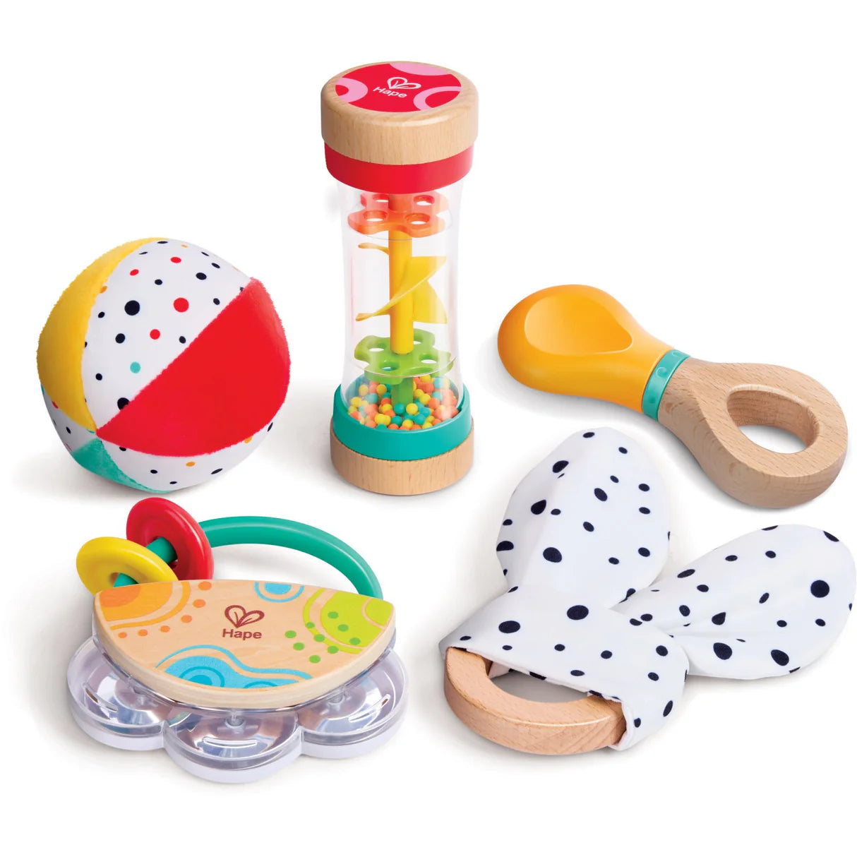 Hape Play Essentials 5 in 1 Baby Sensory Set available at Bear & Moo