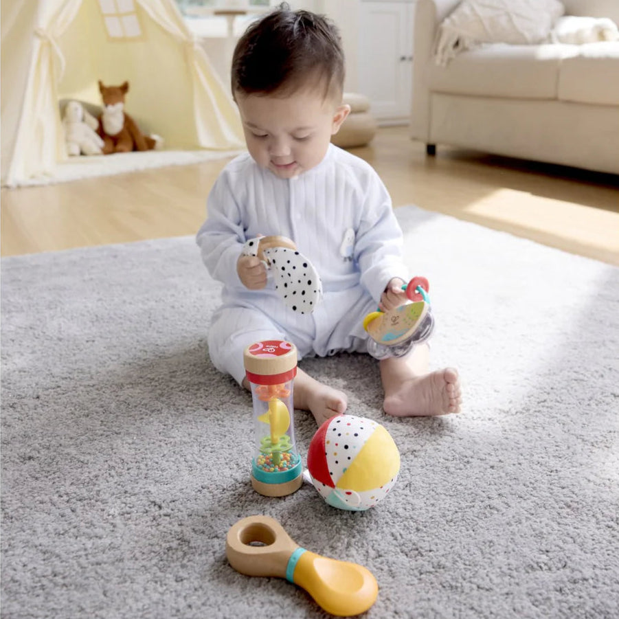 Hape Play Essentials 5 in 1 Baby Sensory Set available at Bear & Moo