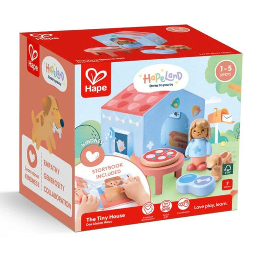 Hape Land | The Tiny House Board Book & Wooden Toy Set available at Bear & Moo