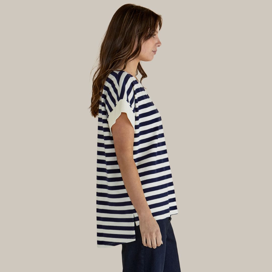 Betty Basics Willa Tee in Navy/Cream Stripe available at Bear & Moo