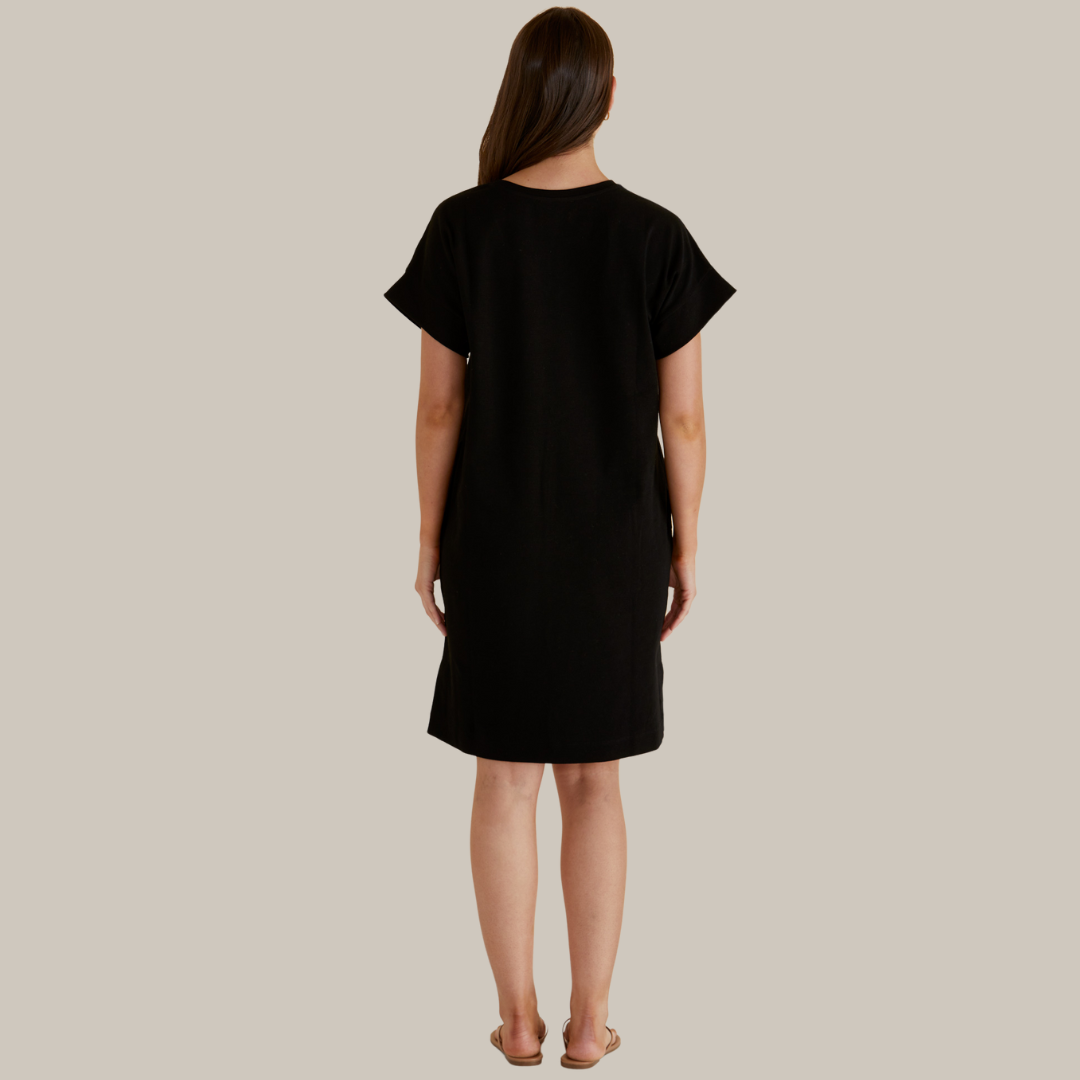 Betty Basics Elise V-Neck Rib Dress | Black available at Bear & Moo
