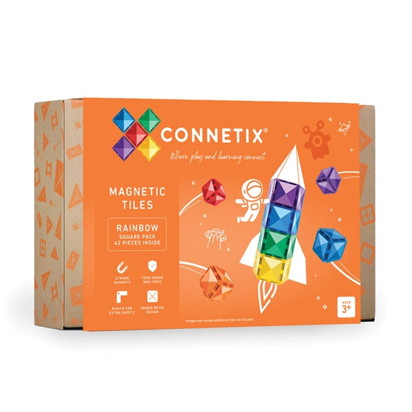 Connetix Tiles | 42 Piece Rainbow Square Pack available at Bear & Moo