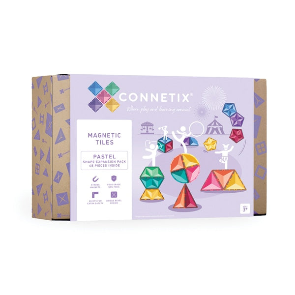 Connetix Tiles | 48 Piece Pastel Shape Expansion Pack available at Bear & Moo