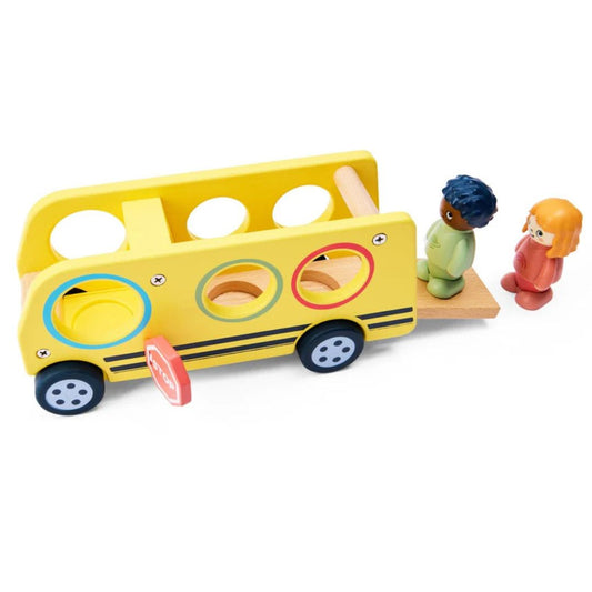 Hape Land | Lively School Bus board book and wooden bus toy available at Bear & Moo