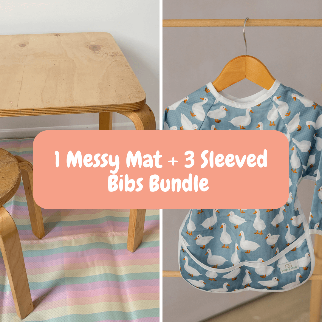 Messy Mat + 3 Sleeved Bibs Bundle