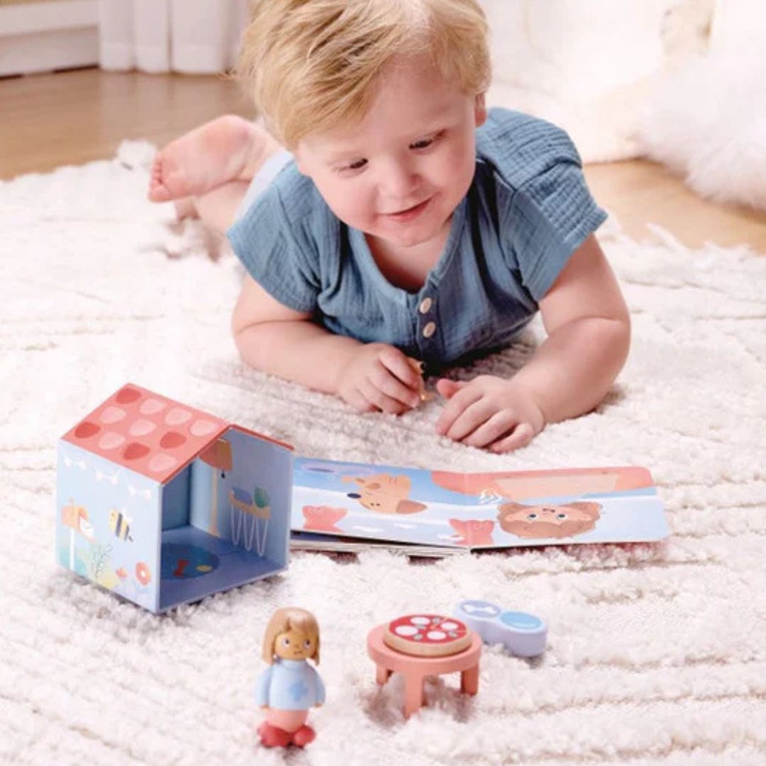 Hape Land | The Tiny House Board Book & Wooden Toy Set available at Bear & Moo