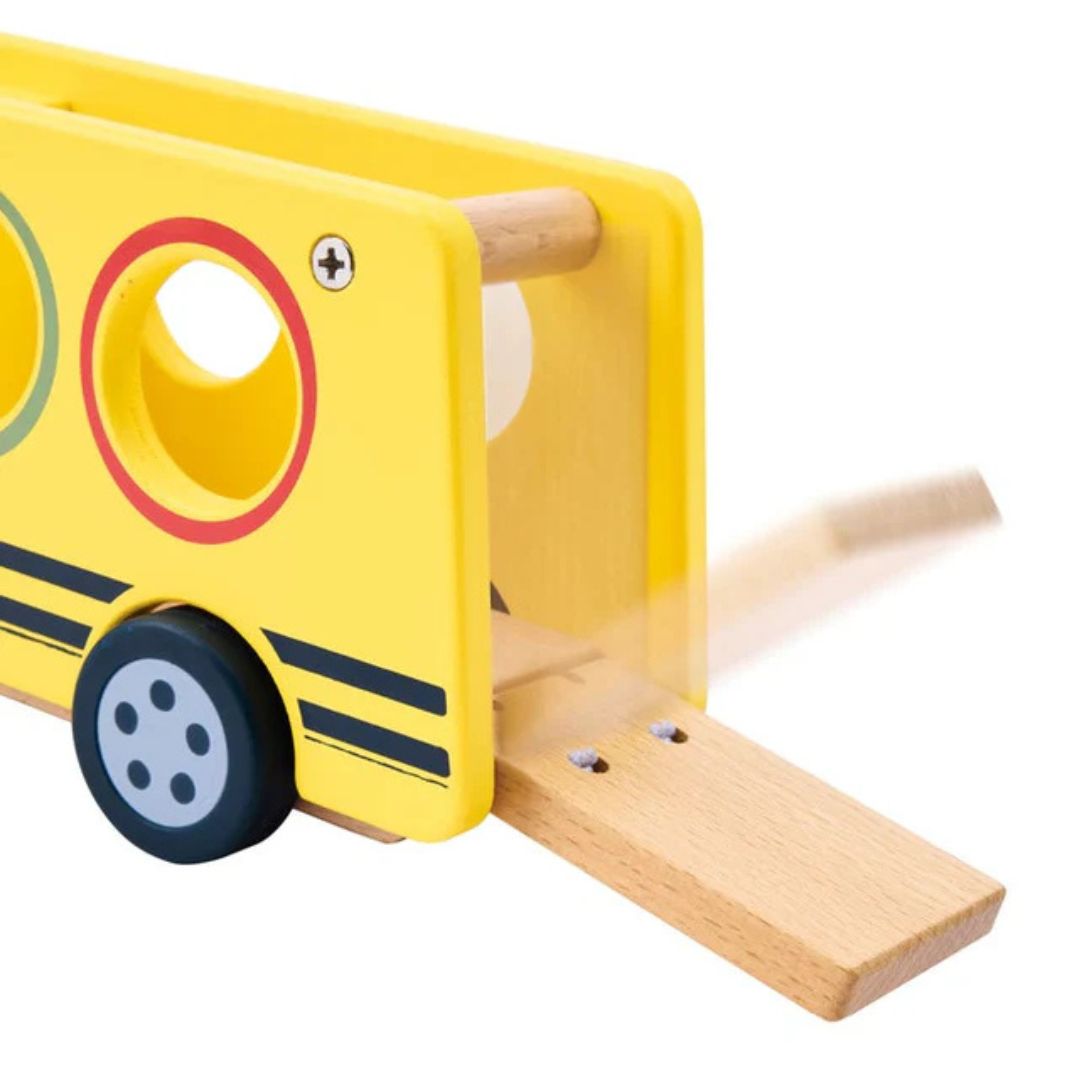 Hape Land | Lively School Bus board book and wooden bus toy available at Bear & Moo