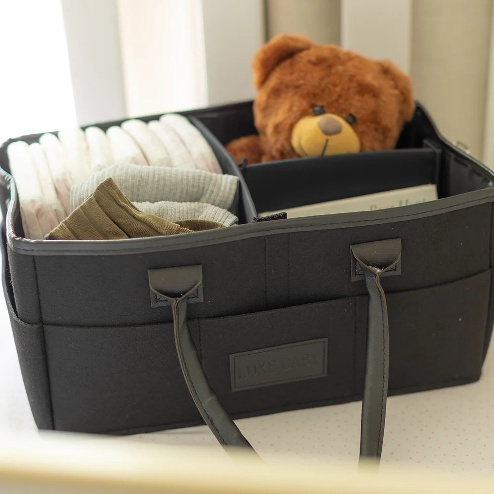 Luxe Baby Nappy Caddy | Black available at Bear & Moo