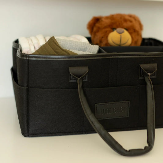 Luxe Baby Nappy Caddy | Black available at Bear & Moo