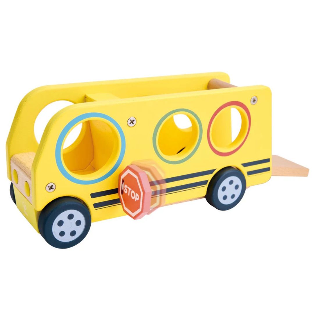 Hape Land | Lively School Bus board book and wooden bus toy available at Bear & Moo