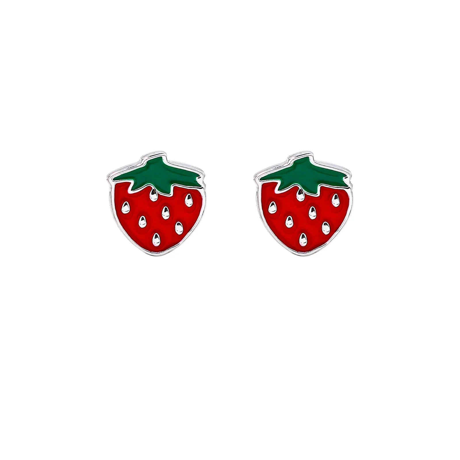 The Silver Lining Collective Strawberry Silver Enamel Earrings available at Bear & Moo