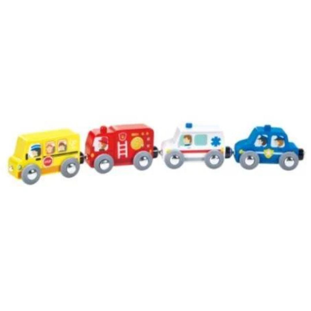 Hape Play Essentials Colourful Vehicles Fleet 4pk available at Bear & Moo