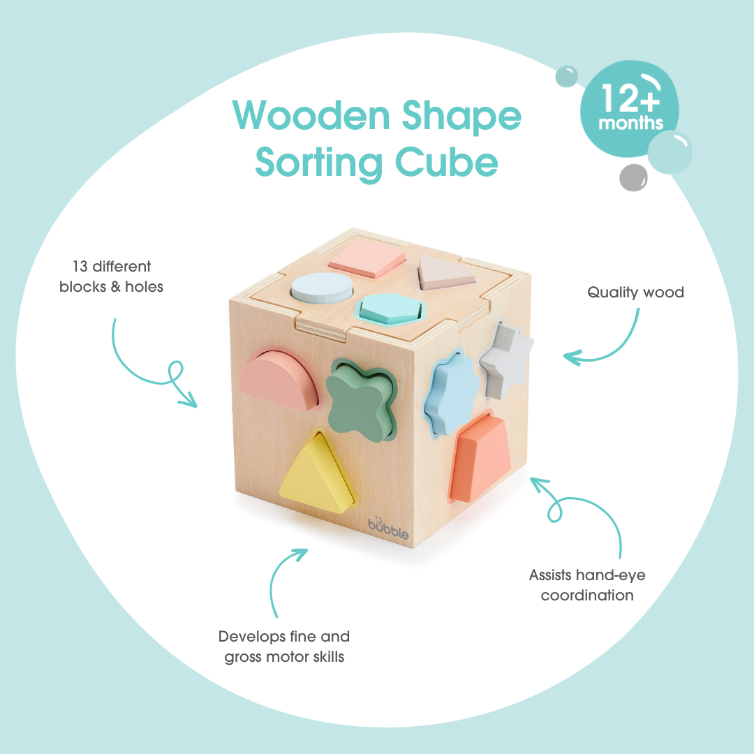 Bubble Wooden Shape Sorting Cube available at Bear & Moo