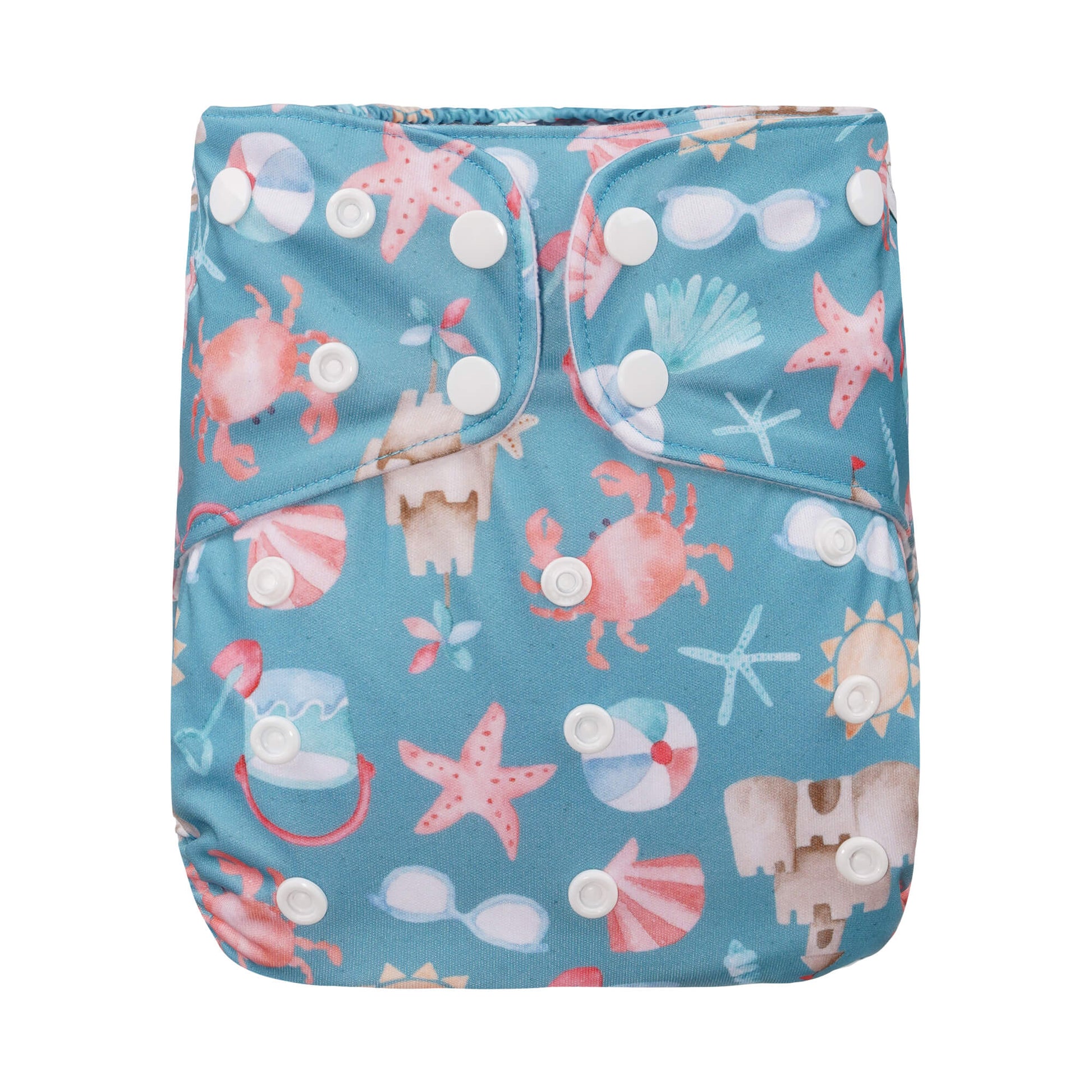 Large Reusable Cloth Nappy by Bear & Moo in Beach Adventures print