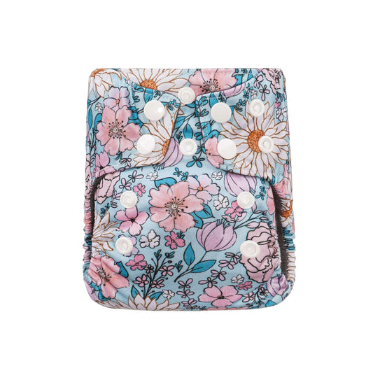 Bear & Moo Newborn Reusable Microfibre and Charcoal Bamboo Nappy in Boho Floral