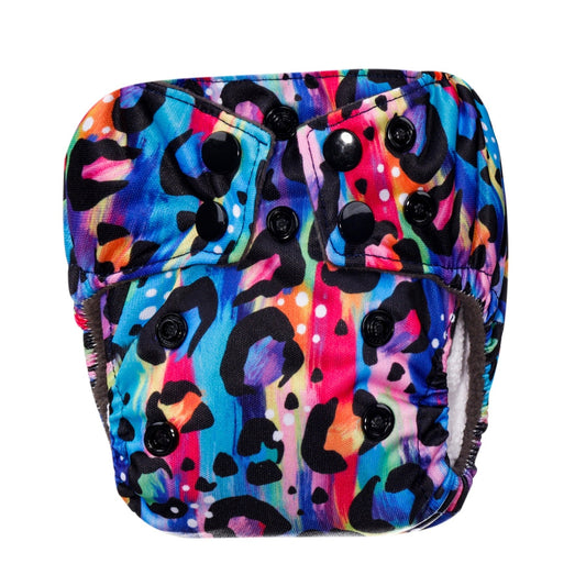 Bear & Moo Bright Leopard Newborn Nappy