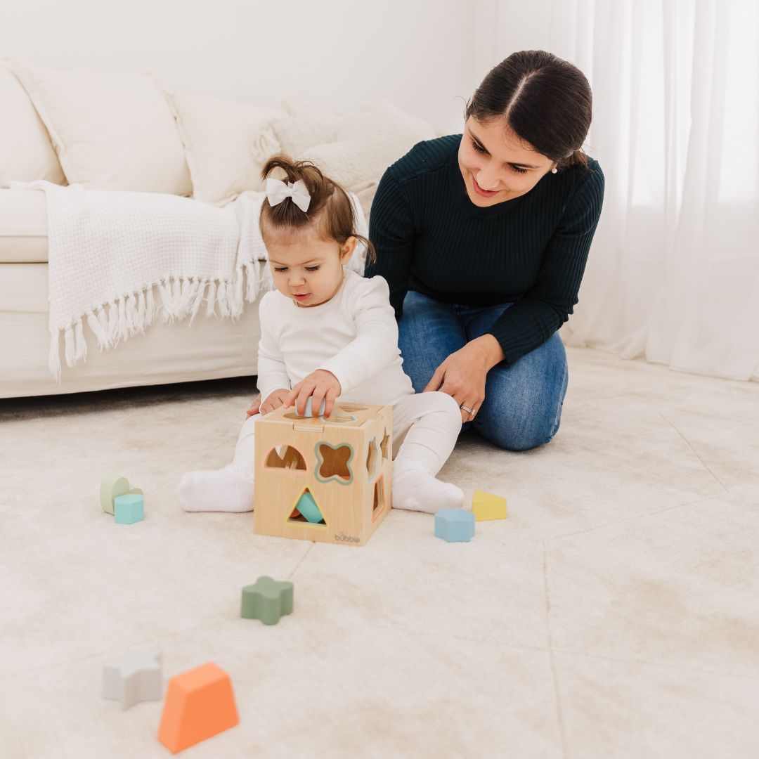 Bubble Wooden Shape Sorting Cube available at Bear & Moo
