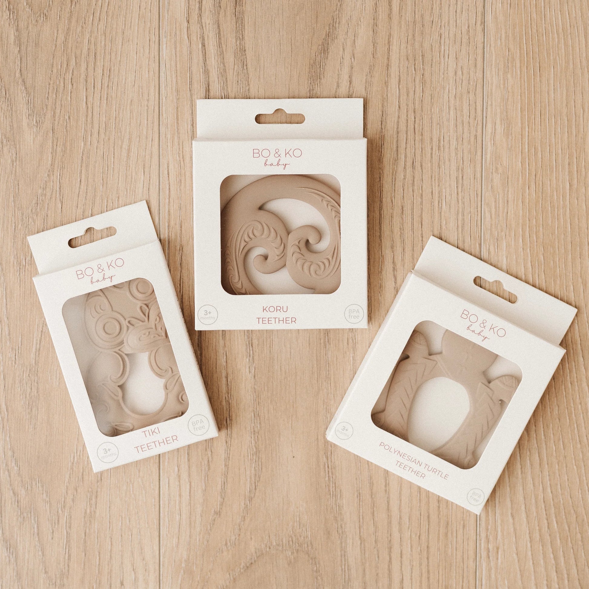 BO & KO Baby Tiki Teether in Latte available at Bear & Moo | Silicone Teether